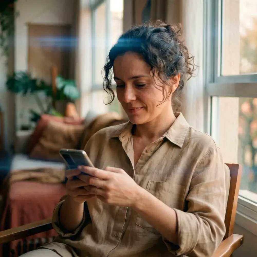 Cliente Voy conversando com a equipe médica pelo celular